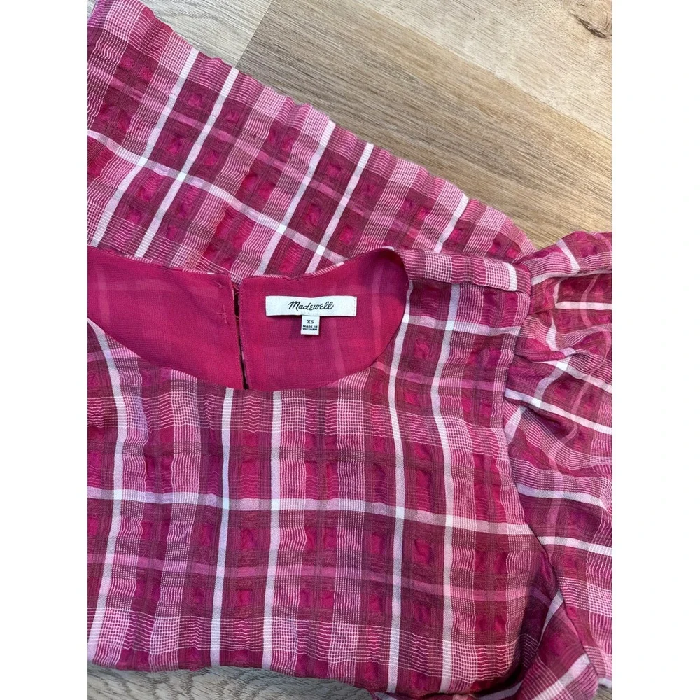 Madewell Pink Plaid‎ Puff Sleeve Top Womens XS